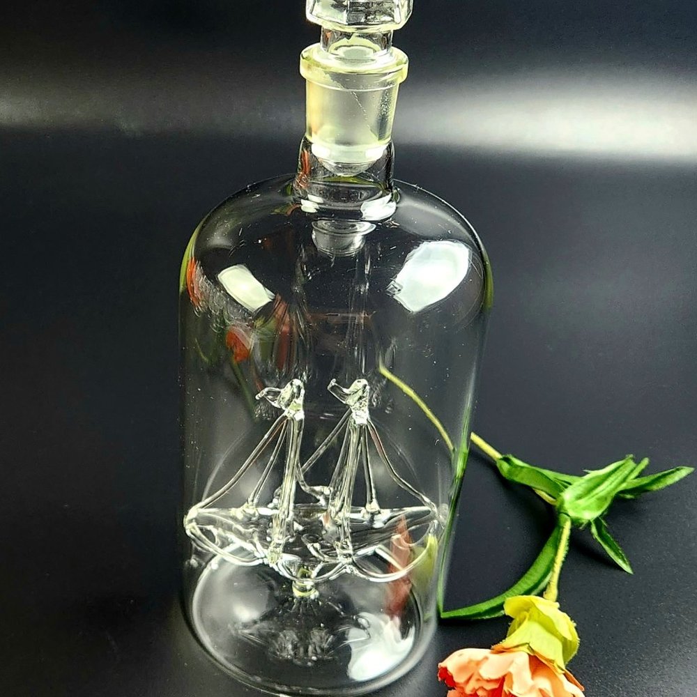 Vintage - Handmade Miniature Ship Inside a Bottle - 9 3/4" tall, 3 3/4" base dia